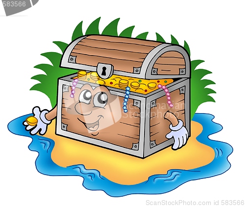 Image of Cartoon treasure chest on island