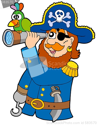 Image of Pirate with spyglass and parrot