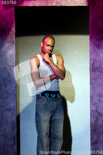 Image of young african american actor on stage theater portrait