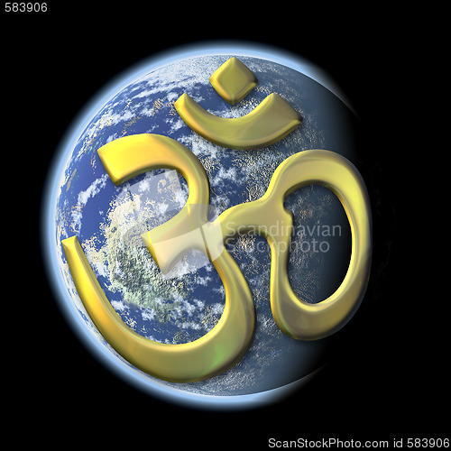 Image of sacred syllable Aum on Earth