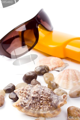 Image of shells, sunglasses and lotion