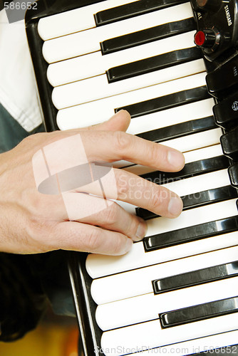 Image of Musician hand playing accordion