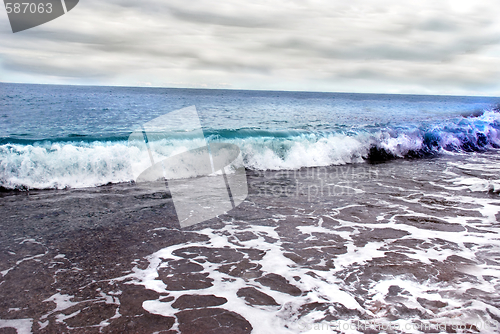 Image of Sea wave and cloudy sky