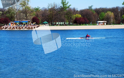 Image of Kayak over  blue water