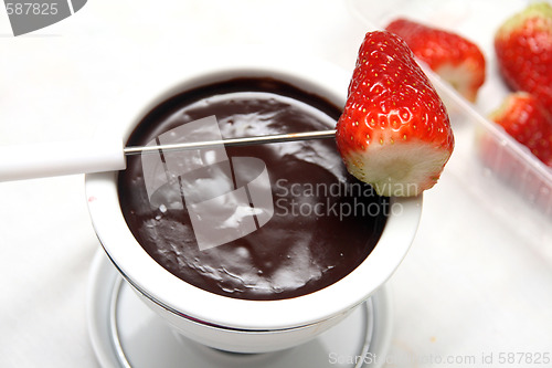 Image of strawberry in chocolate fondue
