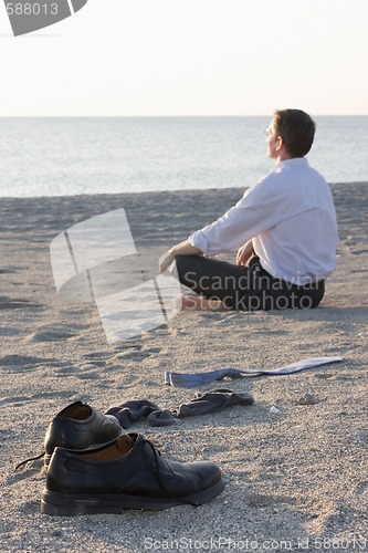 Image of Businessman relaxing on a beach