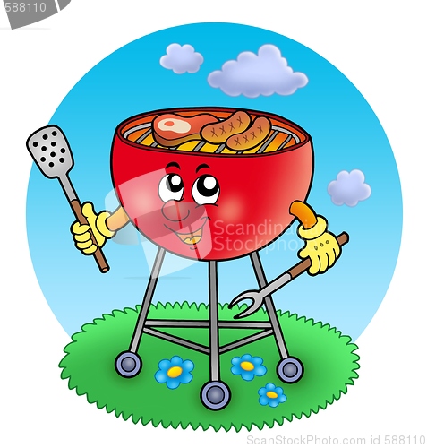 Image of Cartoon barbeque in garden