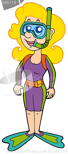 Image of Cartoon girl snorkel diver