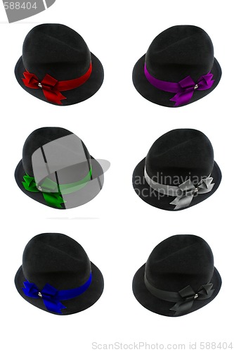 Image of Lady’s fedora with bow of different colors isolated