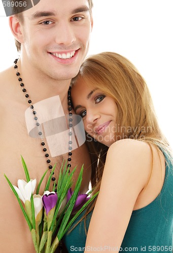 Image of couple in love with flowers