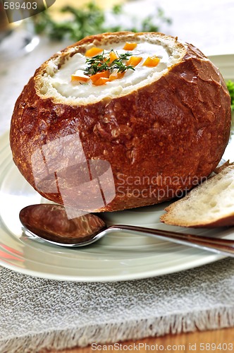 Image of Soup in bread bowl