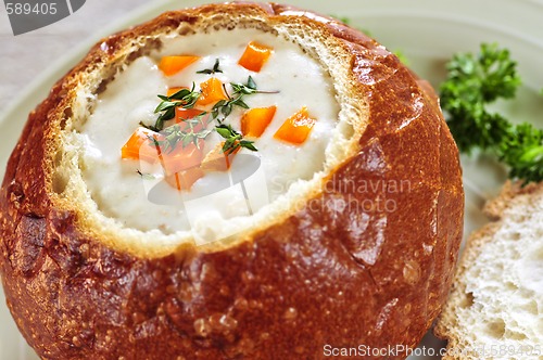 Image of Soup in bread bowl