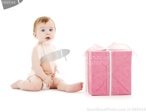 Image of baby boy with big gift box