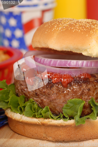 Image of Hamburger in a 4th of July setting