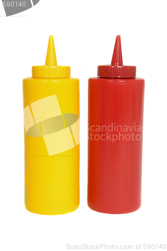 Image of Ketchup and mustard squeeze bottles