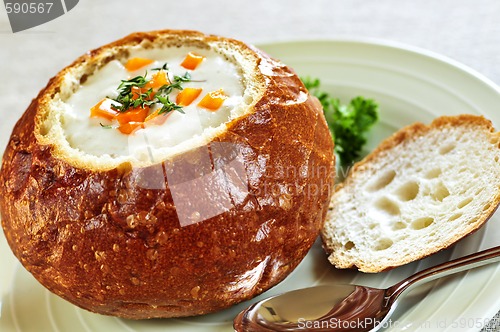 Image of Soup in bread bowl