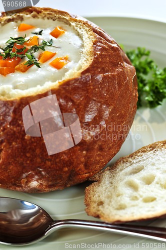 Image of Soup in bread bowl