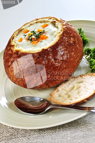 Image of Soup in bread bowl