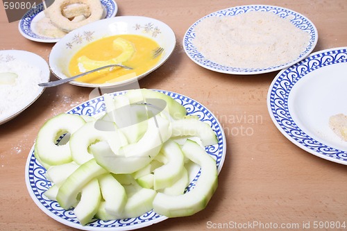 Image of preparing of schnitzel from zucchini