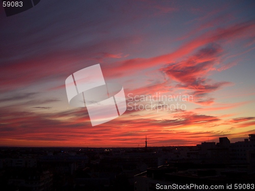 Image of between sunset and dusk over cloudy city