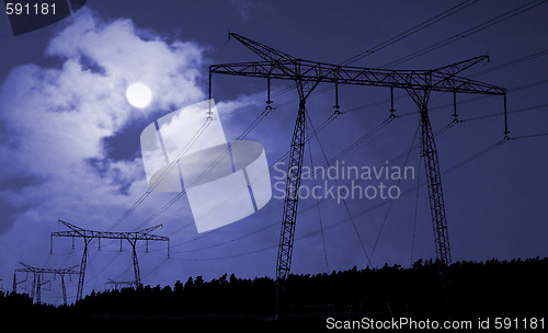 Image of Electricity supply cables in countryside