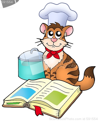 Image of Cartoon cat chef with recipe book