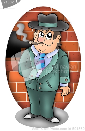 Image of Cartoon gangster with wall