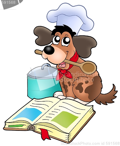 Image of Cartoon dog chef with recipe book