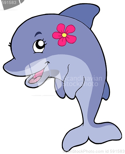 Image of Cute dolphin girl with flower