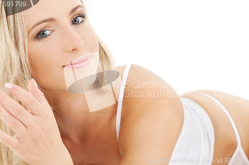 Image of blonde in white cotton underwear