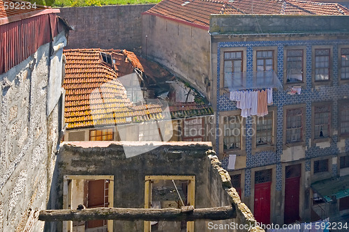 Image of destroyed houses, Porto, Portugal