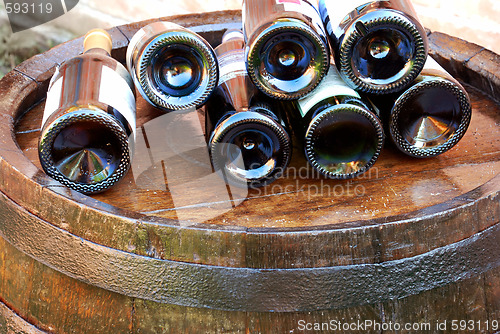 Image of Wine over wood barrel