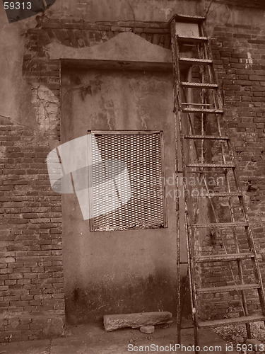 Image of fire meshed wire and ladder