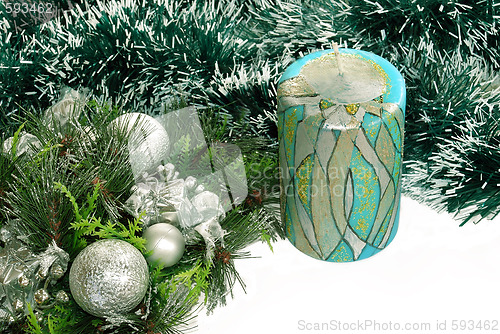Image of Blue candle over new year background