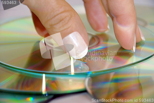 Image of woman hand over CD