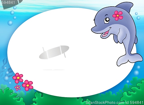 Image of Round frame with dolphin girl