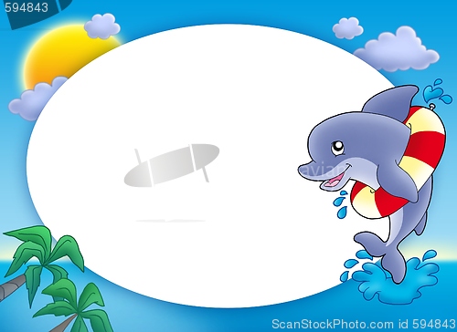 Image of Round frame with jumping dolphin