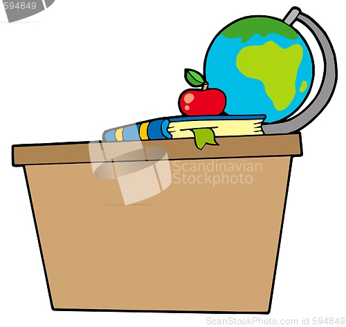 Image of School desk with book and globe