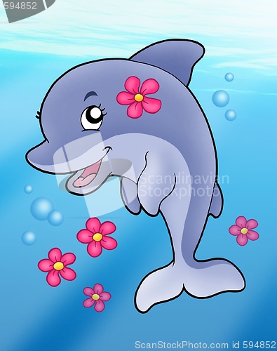 Image of Cute dolphin girl in sea