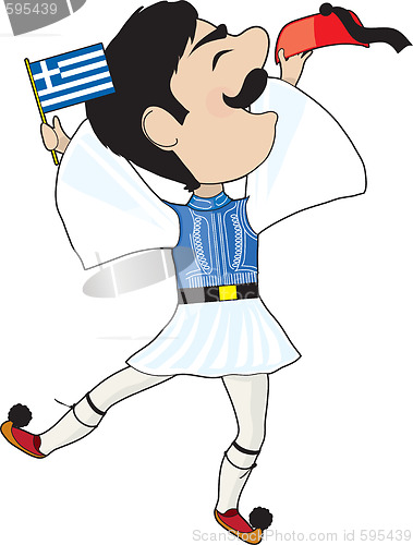 Image of Greek Evzone dancing with Flag