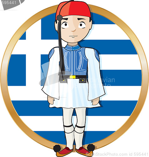 Image of Greek Evzone with Flag