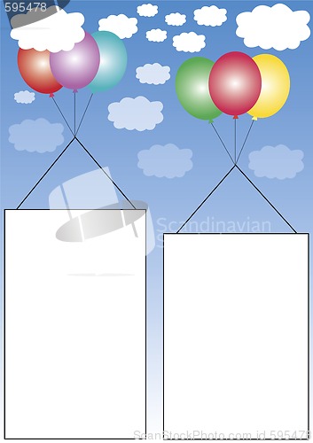 Image of white banners on balloons