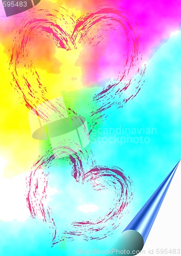 Image of aquarell background with painted hearts