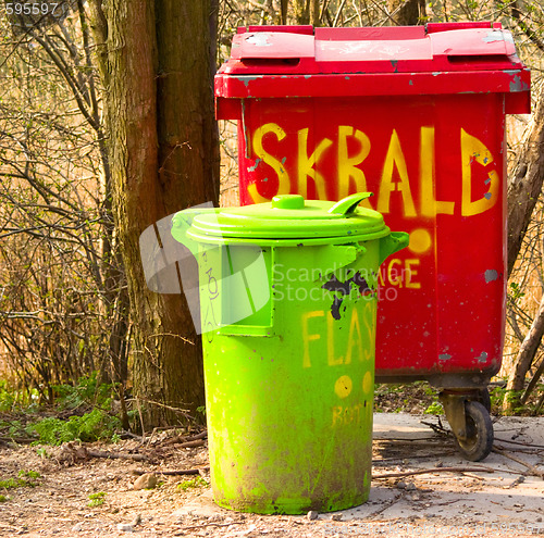 Image of Urban environment - plastic rubbish bins in a recycling centre