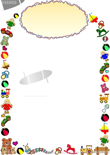 Image of toys border with oval frame in the top