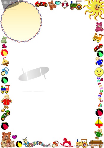 Image of toys border with round frame in the top