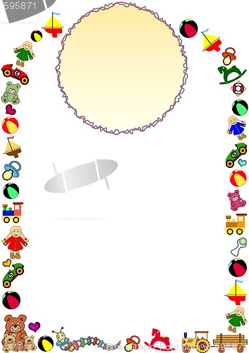 Image of toys border with round frame in the top