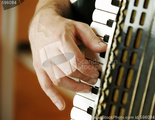 Image of Musician hand playing accordion