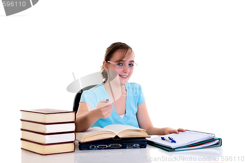 Image of Teenager girl on desk