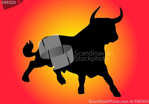 Image of black bull on red-orange background